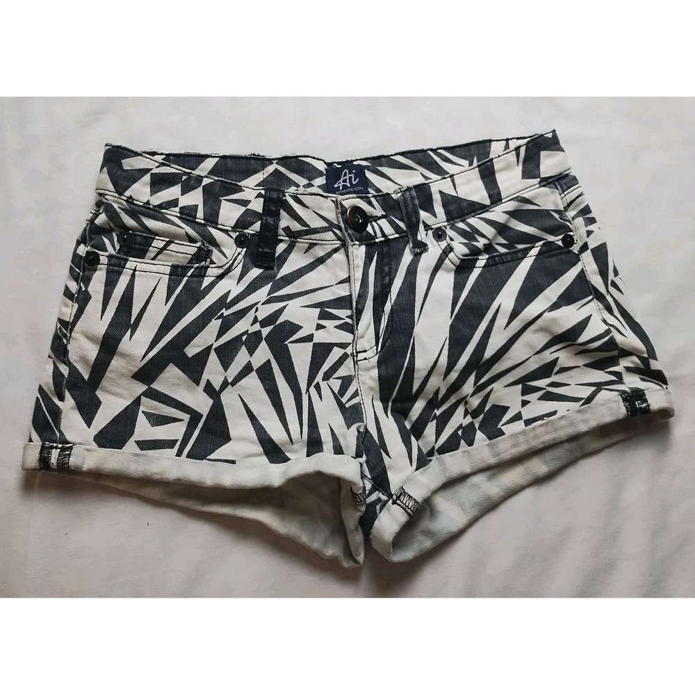 Authentic Icon AI Juniors Shorts Black Geometric Abstract Print Size 25 Y2K Mini